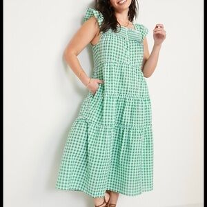 NWT Old Navy L Green Gingham Seersucker Midi Dress